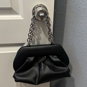 New Themoire Chic Black Clutch with Chain Strap